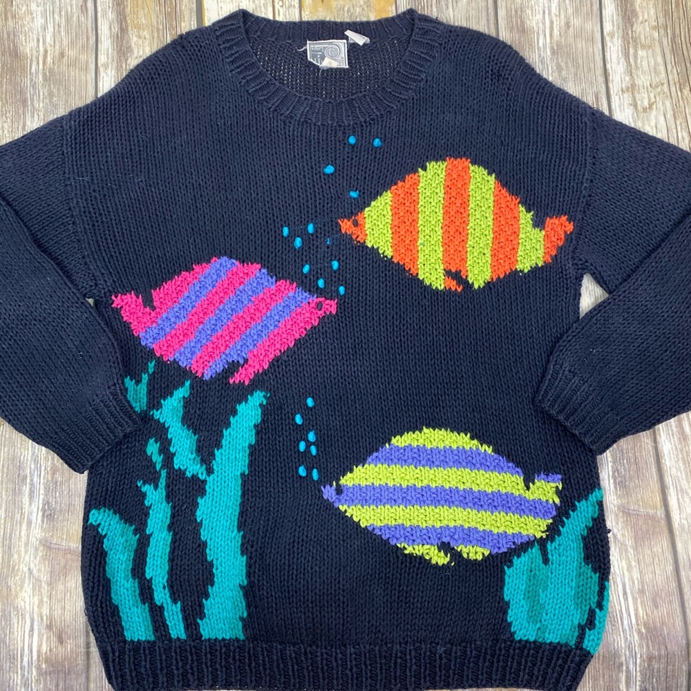Vintage Tarazzia Crewneck Ramie Fish Sweater,Small